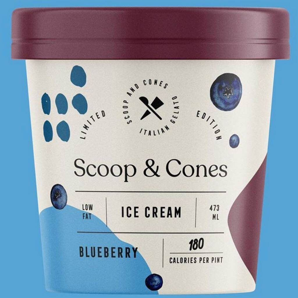 Xu hướng thiết kế bao bì 2020 ví dụ: Scoops một bao bì kem Cones với bố cục có cấu trúc