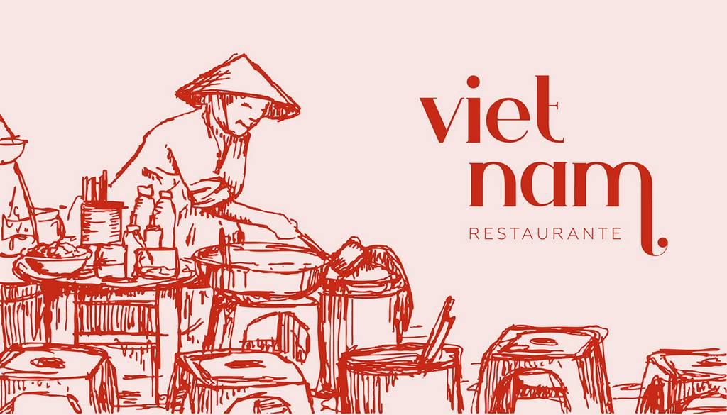 Cảm hứng từ tranh ký hoạ trong bộ nhận diện nhà hàng Việt tại Tây Ban Nha